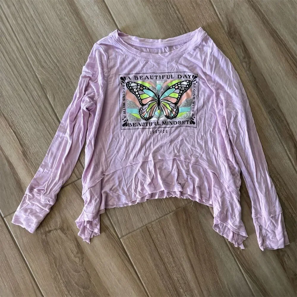 Justice Girls Size 10 Pink Butterfly Graphic 2-Fer Swing T-Shirt